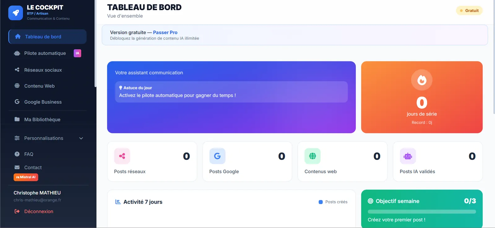 Application Le Cockpit BTP - SaaS IA de génération de contenus pour artisans BTP