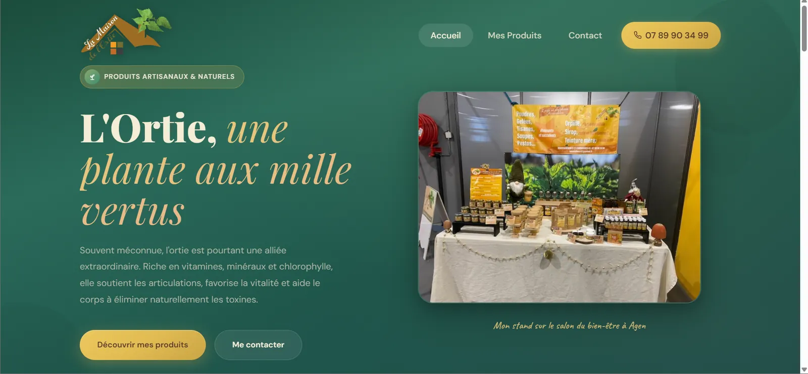 Site vitrine La Maison de l'Ortie - producteur artisanal de soins à base d'ortie à Agen