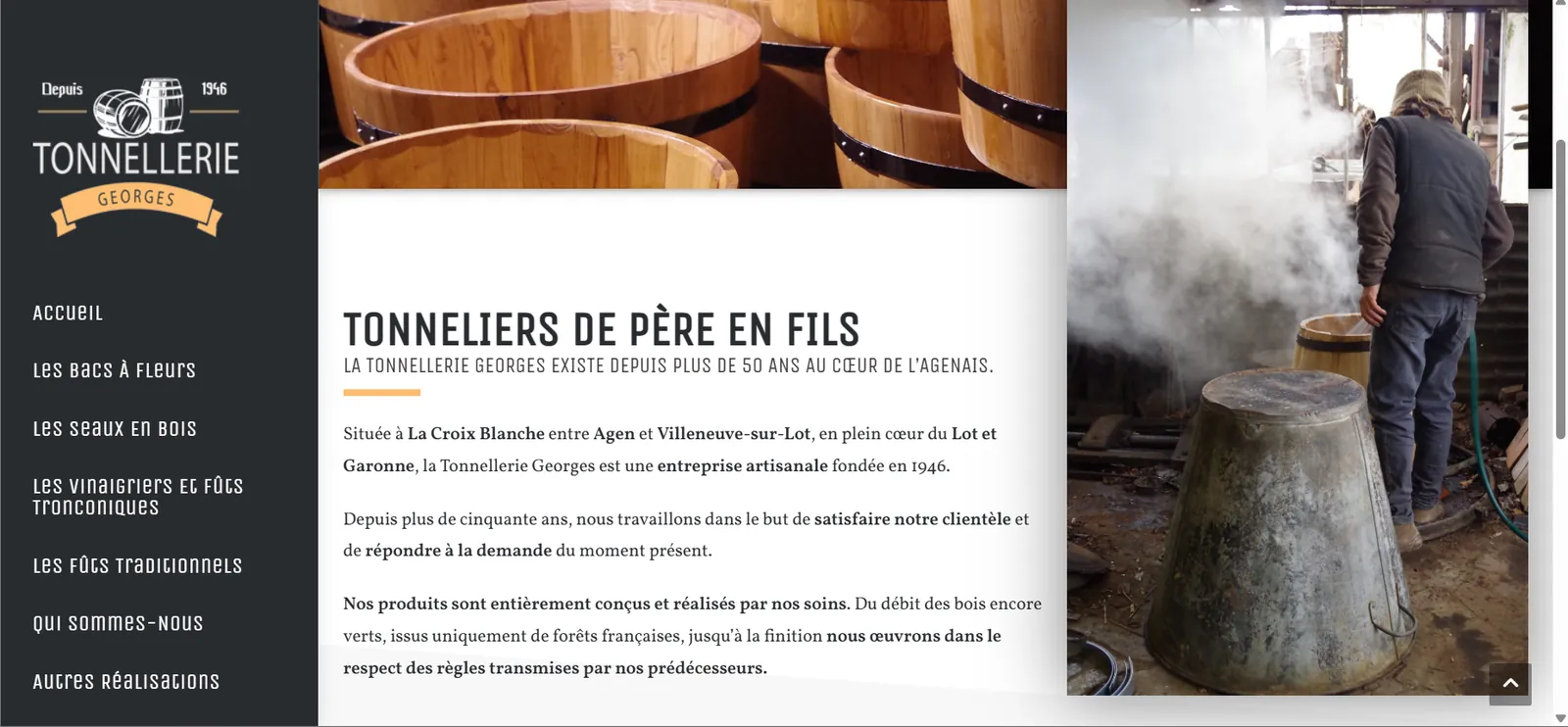 Site vitrine Tonnellerie Georges - fabricant artisanal de tonneaux et fûts en bois depuis 1946